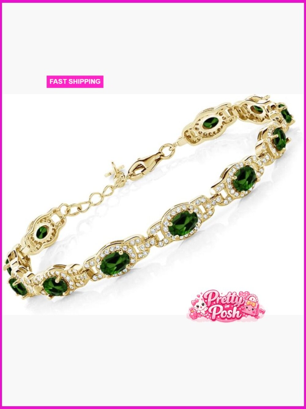 18K Yellow Gold Plated Silver Oval Birthstone Tennis Bracelet 7 Inch